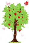 Illustrated Tree with Hearts and Birds